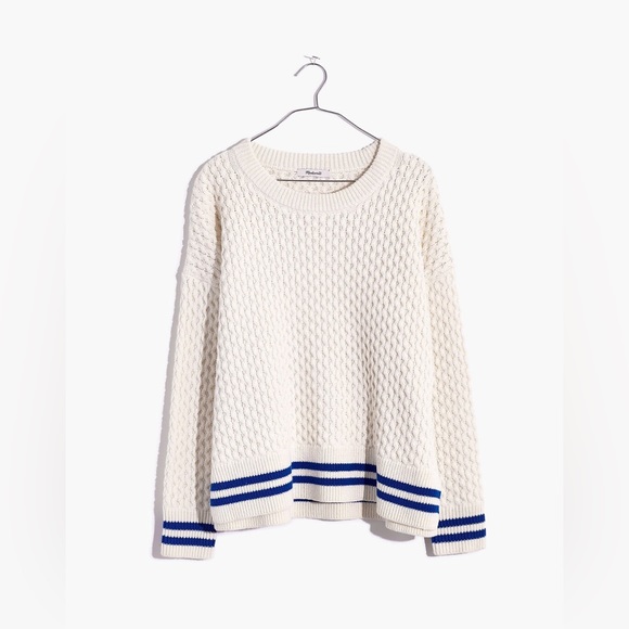 Madewell Stripe-Trim Honeycomb Pullover Sweater in Cotton-Merino Yarn - Picture 9 of 9